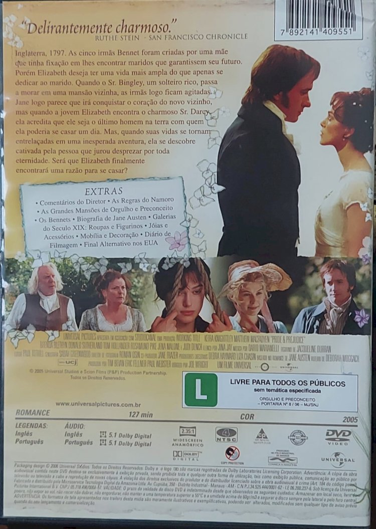 Dvd Orgulho e Preconceito, Keira Knightley