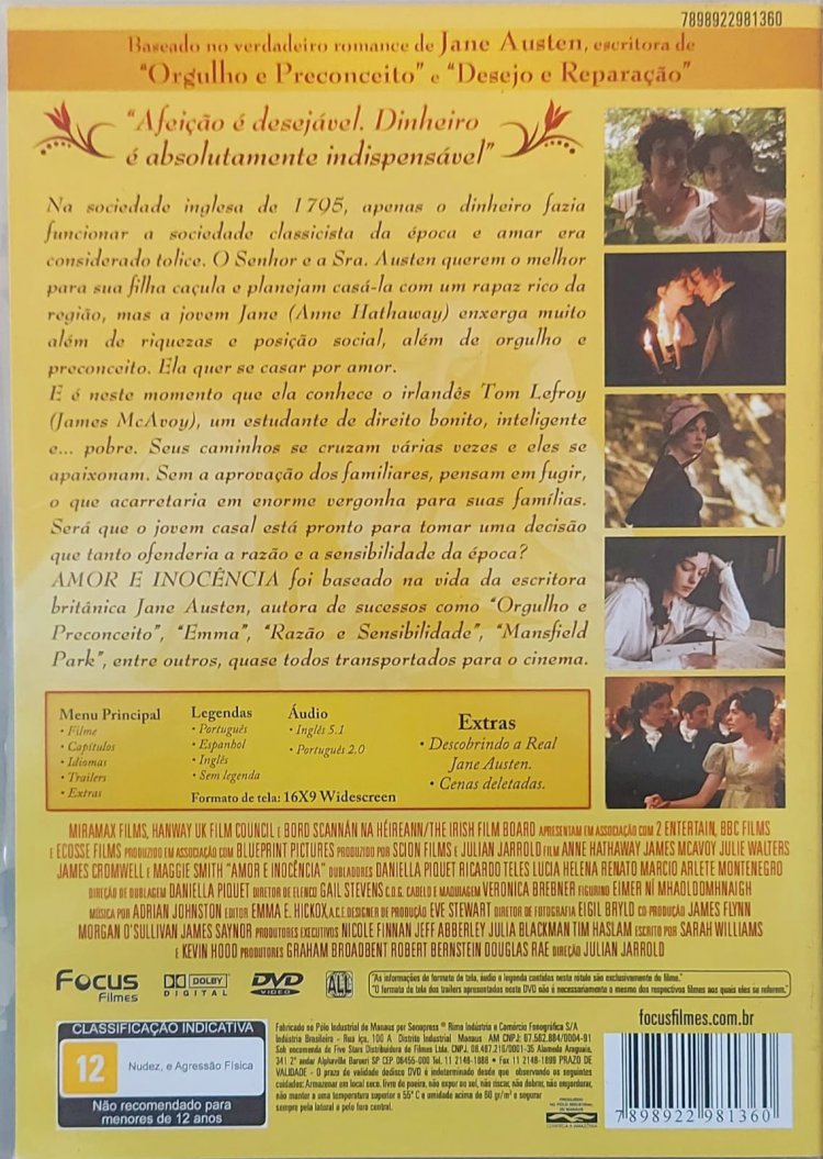 Dvd Amor e Inocência, James McAvoy, Anne Hathaway