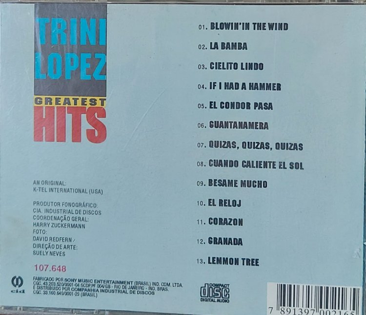 Cd Trini Lopez, Greatest Hits. Adquira pelo Whats 11 912915070