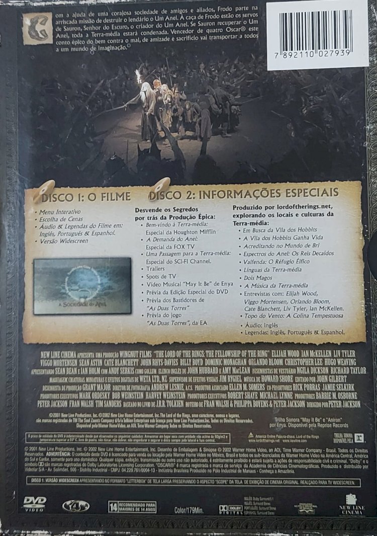 Dvd O Senhor dos Anéis, A Sociedade do Anel, Versão Widescreen, Dvd Duplo