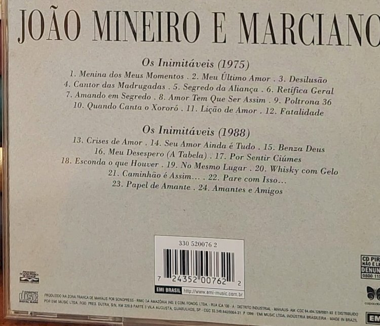 Cd João Mineiro e Marciano, Dois em Um, Os Inimitáveis (1975), Os Inimitáveis (1988). Adquira pelo Whats 11912915070