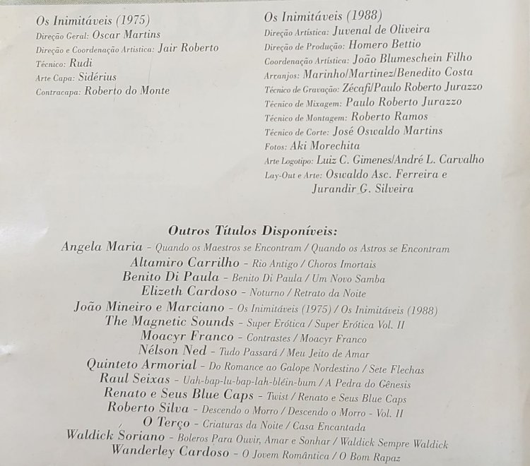 Cd João Mineiro e Marciano, Dois em Um, Os Inimitáveis (1975), Os Inimitáveis (1988). Adquira pelo Whats 11912915070
