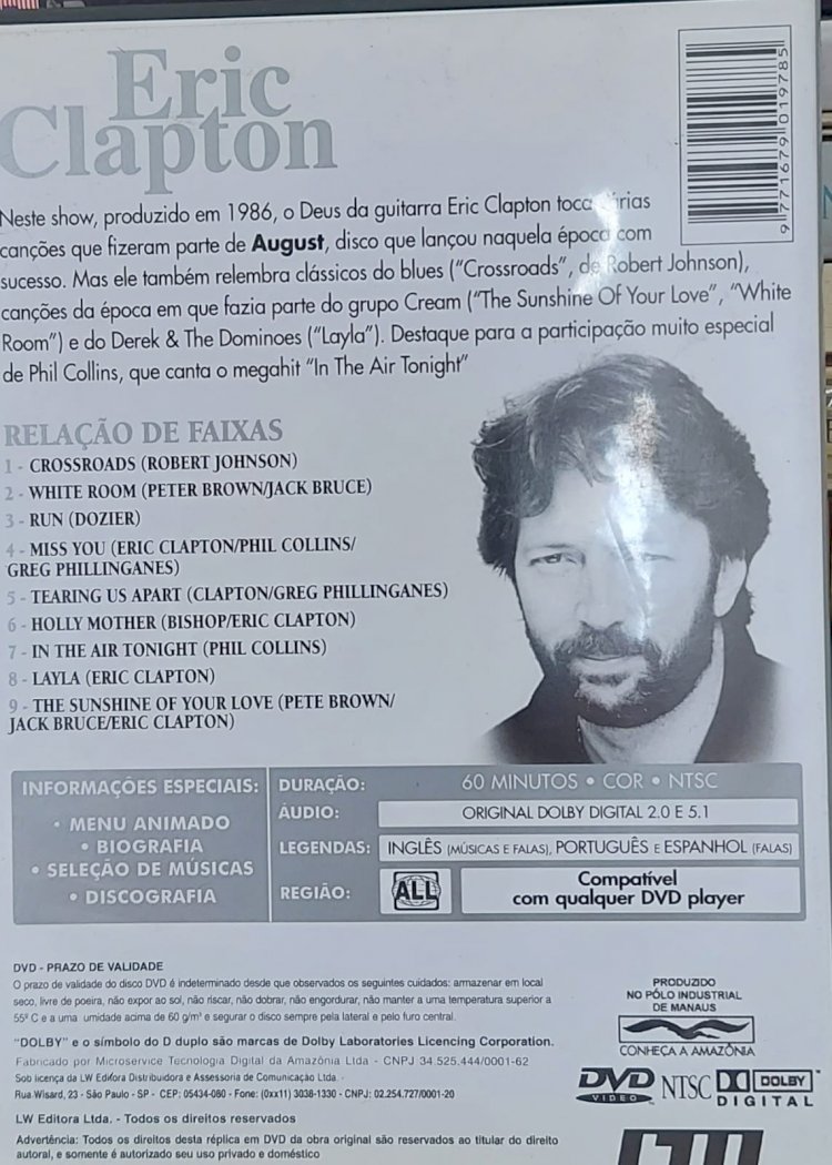 Dvd Eric Clapton, Produzido em 1986, Participação Especial de Phil Collins. Adquira pelo Whats 11 912915070