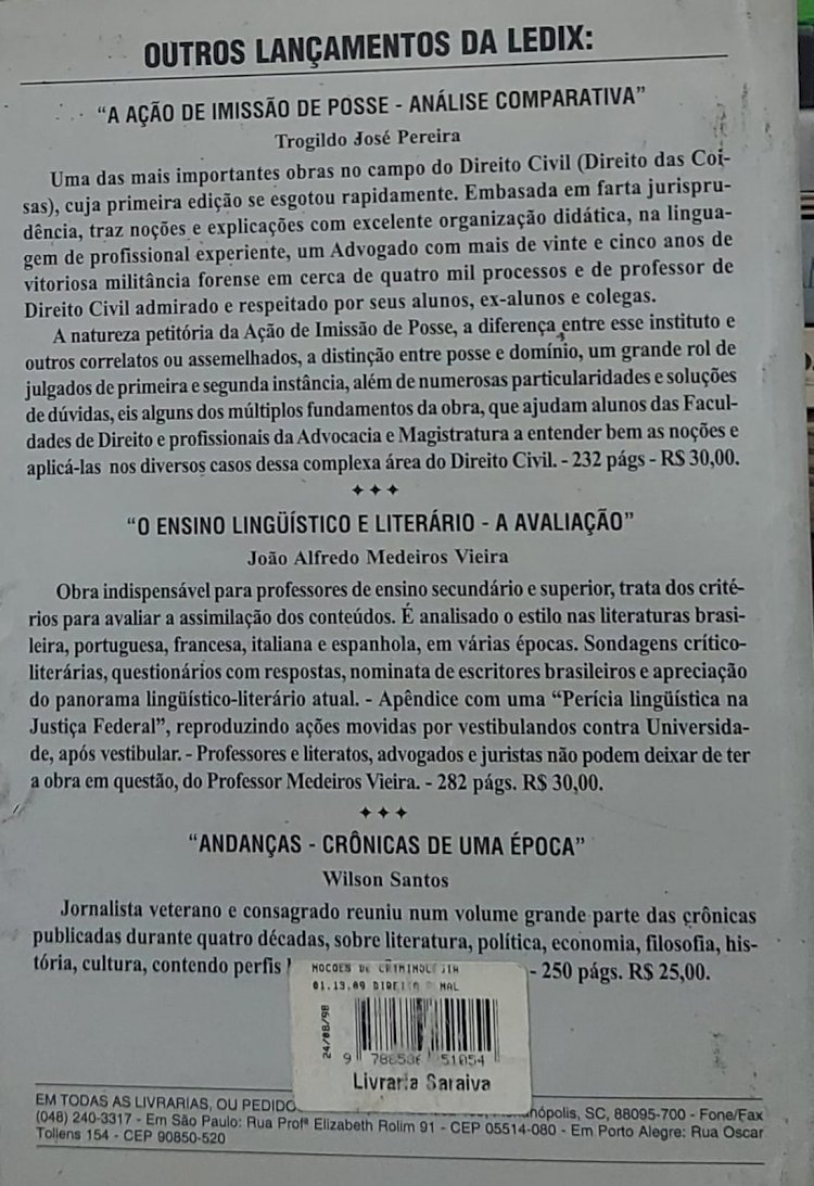 Noções de Criminologia, João Alfredo Medeiros Vieira. Adquira pelo Whats 11 912915070