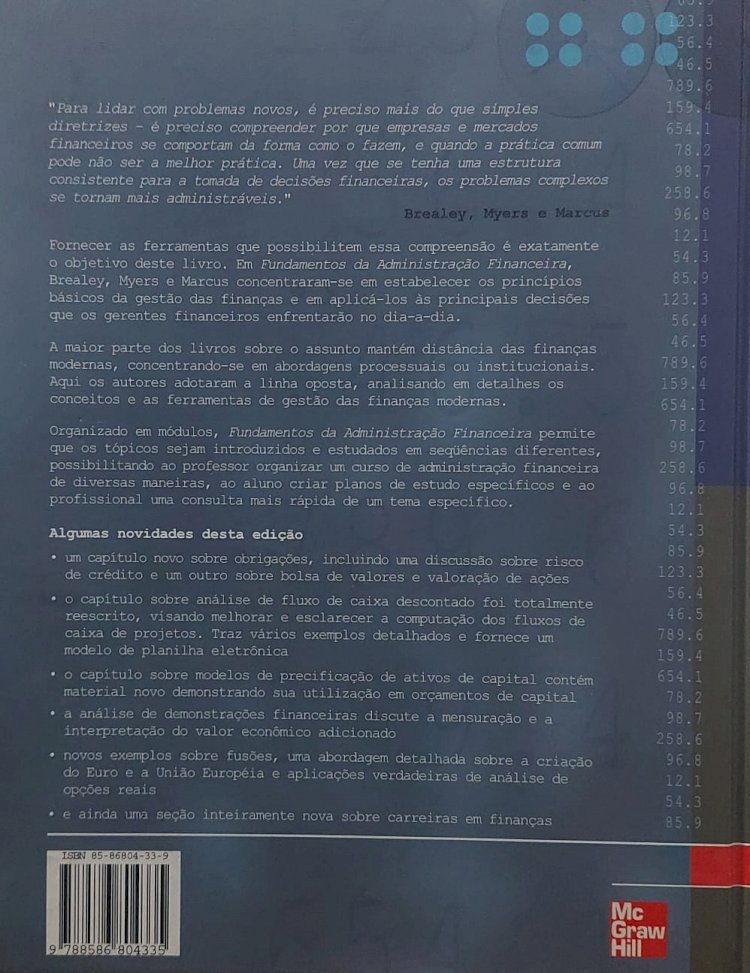 Fundamentos da Administração Financeira, Brealey, Myers, Marcus, 3ª Edição, Capa Dura. Adquira pelo Whats 11 912915070